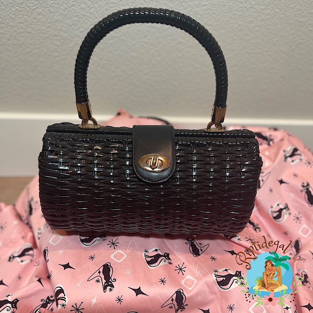 PUG Pinup Girl Couture Vintage Retro wicker rattan bag purse Black